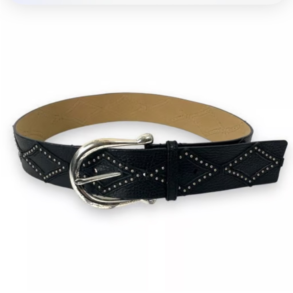 Michael Kors Distressed Gen Leather Black Studded Western Women Belt Size L